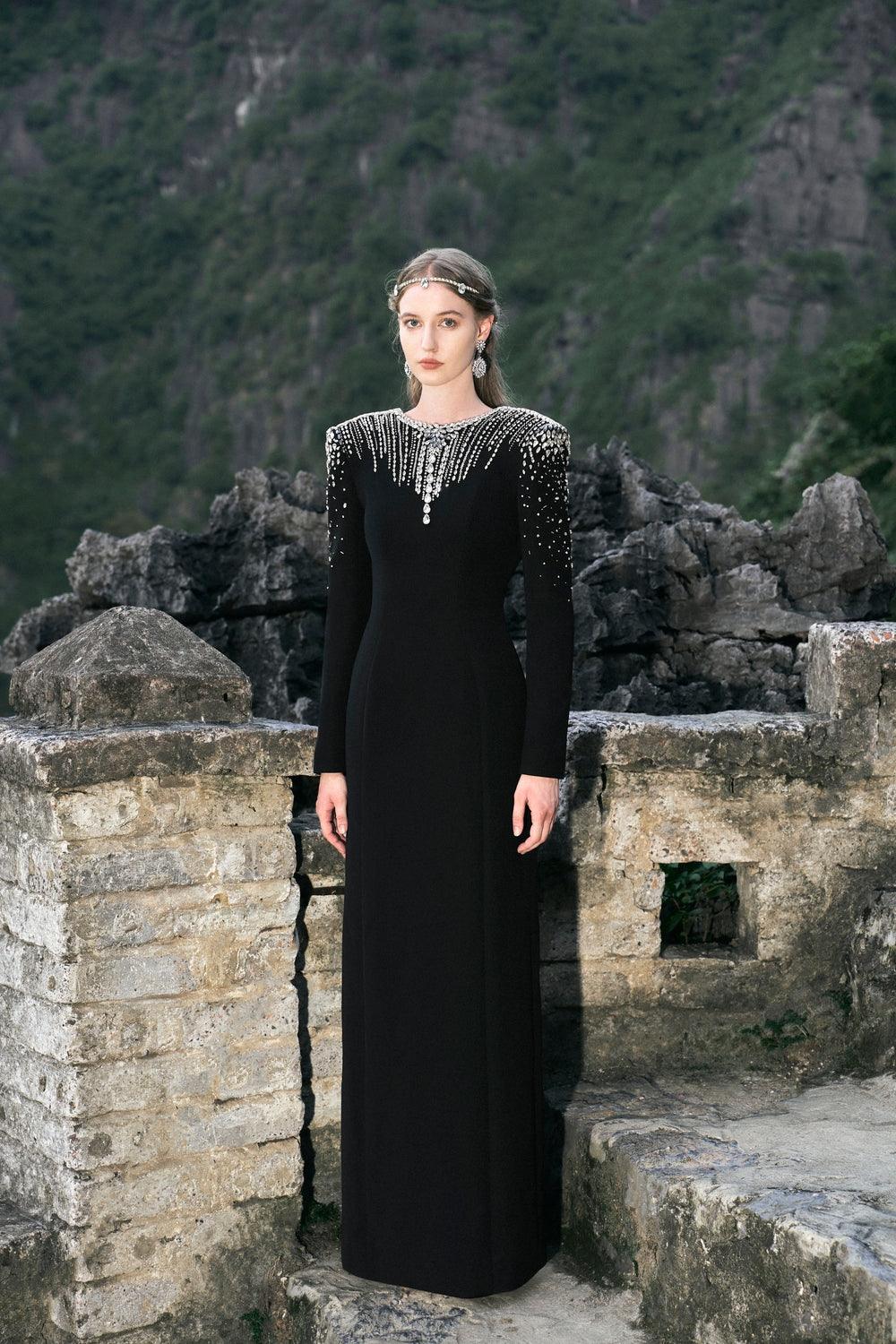 Long Sleeve Open Back Dress - TRACY COUTURE